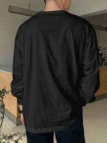 DAZY Men's Casual Solid Color Long Sleeve T-Shirt, Versatile For Autumn, Fall - Black - View 2