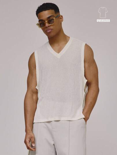 Musero Oversized Lightweight Textured V Neck Sleeveless Vest Tie Detailing Tank Top Spring Summer Essentials Holiday