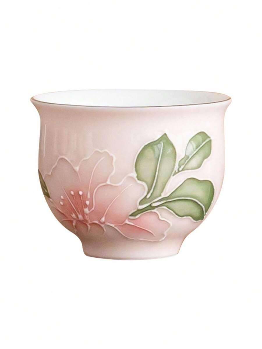 Hai tách trà bằng gốm sứ, được vẽ tay tinh xảo hình hoa ly hồng dập nổi, kiểu dáng Trung Quốc, thích hợp cho nhà hàng và quán trà, có thể dùng làm quà tặng doanh nghiệp hoặc quà tặng dịp lễ. - Nhiều màu - Xem 1