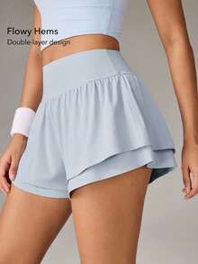OutZeal Quần short thể thao nữ, quần short tennis màu trơn, quần tập gym, quần cạp cao có bèo nhún, giúp kiểm soát vòng bụng, thích hợp cho hoạt động thể thao mùa hè. - Màu xanh lam - Xem 3
