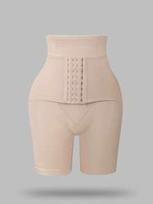 SHEIN Fondo moldeador sin costuras de unicolor con botón frontal de cintura alta - Beis - Ver 6