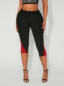 SHEIN SXY Leggings cortos de encaje y parches casuales para mujer en verano - Negro - Ver 6
