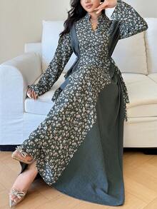 Al Najma Plus Size Women's Fashionable Printed Arabic Style Dress - Multicolor - View 1
