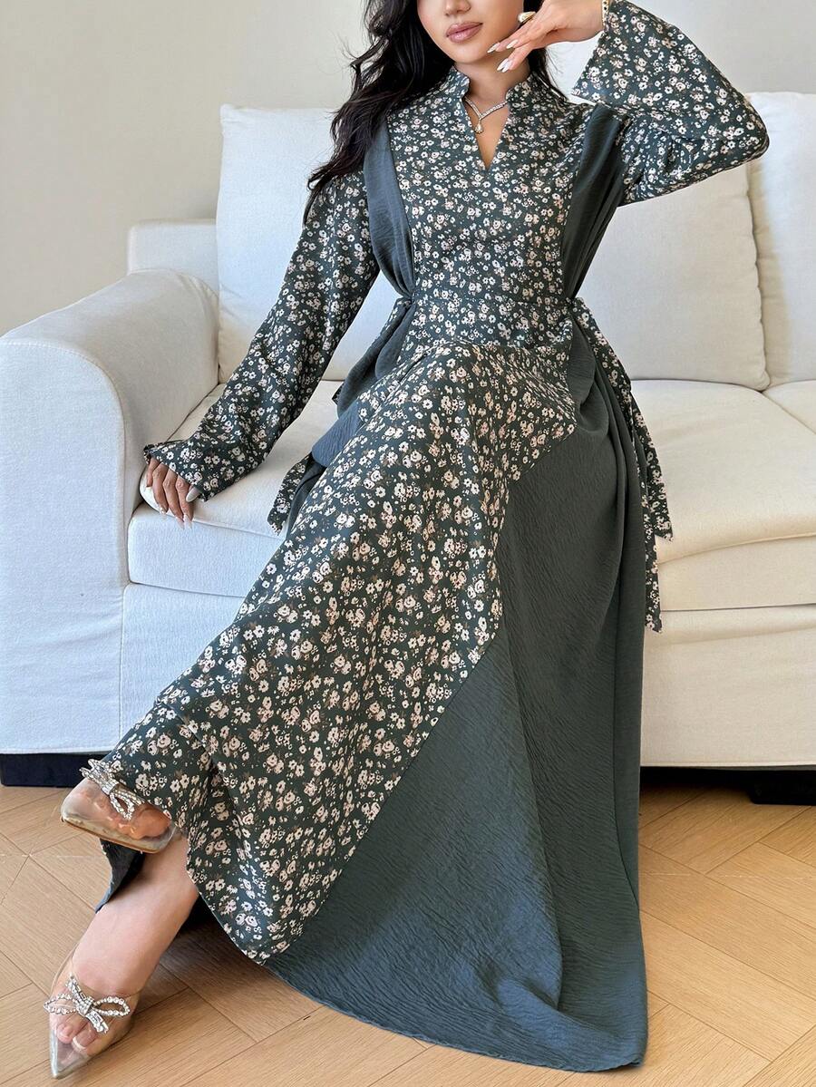 Al Najma Plus Size Women's Fashionable Printed Arabic Style Dress - Multicolor - View 1