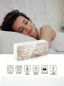 Modern Multifunctional LED Alarm Clock, Small Digital Clock With Mirror Screen, Temperature Humidity Date Display, Adjustable Brightness, For Bedroom Desk Office Shelf, Minimalist Home Decor Essentials - Multicolor - View 4