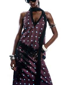 LYSMO 2026 New Arrive Minimalism Spring/Summer Women's Polka Dot Print Lace Patchwork Fashion Camisole - Coffee Brown - View 8
