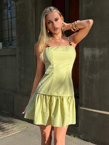 MainGRL Women's Summer Casual Vacation Style Ruffle Hem Beaded Strap Dress - Green - View 5