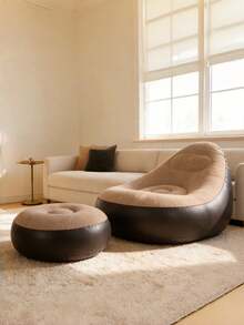 Nuevo sofá hinchable de peluche, diseñado especialmente para personas perezosas, sillón reclinable cómodo para exteriores - café - Ver 5