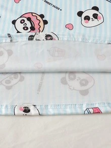 Genkimix Kids 两件套女童圆领短袖长款睡衣套装，夏季蓝色和蓝白相间可爱卡通熊猫印花条纹图案家居服套装，透气柔软针织面料，舒适百搭，休闲时尚，现代潮流，可爱舒适，轻盈亲肤，高品质日常穿着，宽松套头式睡衣，儿童睡衣 - 薄荷綠 - 查看 7