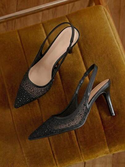 Giày cao gót thời trang Thu/Đông 2025, thanh lịch và sang trọng, đính đá lấp lánh, khoét rỗng, phù hợp cho tiệc tùng và hoạt động ngoài trời, gót nhọn, giày bít mũi nữ, thanh lịch, gót nhọn