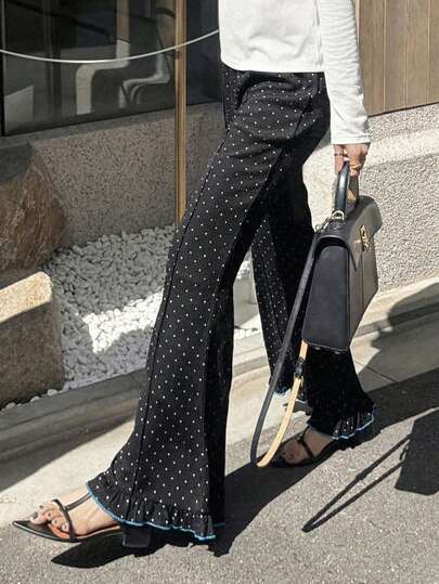 FRIFUL 女士波点图案休闲喇叭裤