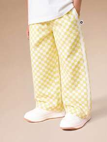 SUMWON Conjunto de top de manga corta y pantalones de pierna ancha con estampado de cereza y cuadros para niñas - Amarillo - Ver 6