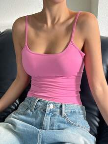 DAZY 女款純色修身露背吊帶背心 夏季掛脖上衣 - 粉色 - 查看 3