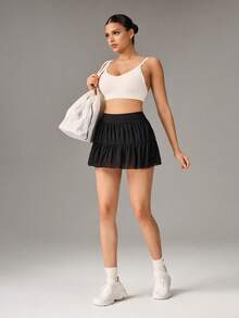 OutZeal Women's Solid Color Skirt With Built-In Leggings - Pleated Tennis Skirt - Black - View 4