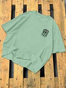 Manfinity Roughcore Men's Round Neck Short Sleeve Casual Printed T-Shirt, Versatile For Summer - Mint Green - View 2