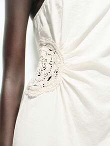 Lumivelle Đầm ngủ cotton dáng suông, xếp ly, khoét lỗ, thắt eo, dành cho nữ, thích hợp cho kỳ nghỉ. - Màu be - Xem 6