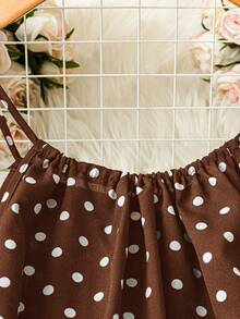 SHEIN LUNE Kamisol Kasual Motif Polkadot untuk Wanita Ukuran Besar - Coklat - View 4