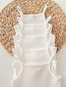 5pcs/Set Baby Girls' Casual Solid Color Knit Camisole Romper Set - White - View 5