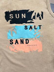 SHEIN Tween Boy Casual Vacation Style Palm Tree Pattern Sleeveless Loose Knit Tank Top, Suitable For Beach, Sports, Vacation, School - Apricot - View 8