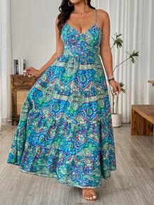 Breezaya Đầm maxi không tay, màu trơn, dáng rộng, có bèo nhún ở gấu váy, hở lưng, dây mảnh, thích hợp cho năm mới hoặc Lễ Tạ ơn. - Nhiều màu - Xem 8