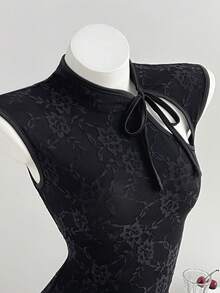 Elamini Đầm không tay thanh lịch dành cho nữ với thiết kế cổ buộc dây. - màu đen - Xem 4