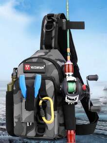 Hochwertige, strapazierfähige Angeltasche mit Rutenthalter und mehreren Fächern, hochwertiger Reißverschlussdesign, geeignet für Angeln und Outdoor-Aktivitäten, kann Angelzubehör aufbewahren, ein ideales Angelgeschenk für Männer und die perfekte Wahl für Angelausrüstung. - Verschiedenfarbig - Übersicht 1