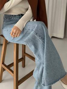 DAZY Women's Solid Color Wide Leg Long Denim Jeans, Suitable For Long Legs - Medium Wash - View 6