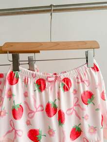SHEIN 3pcs Set Piyama Wanita Camisole Renda Motif Stroberi Manis - MultiWarna - View 4