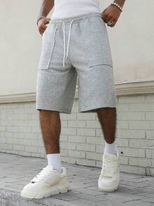 PAVTROS Men's Loose Fit Knee-Length Shorts, Solid Color With Pockets, Relaxed Fit, Suitable For Fathers, Husbands, Boyfriends, Spring Mens Shorts With Pockets Long Sweat Shorts Men Jogging Shorts For Men Grey Shorts Men Mens Shorts 7 Inch Inseam - Light Grey - View 3