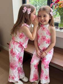 Emery Rose Kids Emery Rose Kids 女婴两件套，时尚甜心情人节爱心针织吊带上衣和喇叭裤 - 彩色 - 查看 3