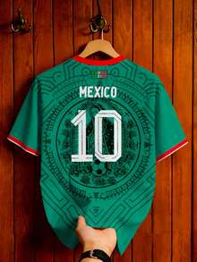 Aesthetic Post Camiseta de fútbol con patrón retro totem, mexicano, maya, de manga corta, versión del jugador#9 - Multicolor 18 - Ver 4