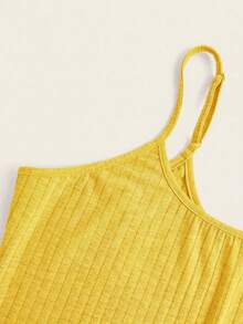 Slaydiva Plus Size Sleeveless Solid Color Romper, Textured Ribbed Lightweight Fabric, Casual & Sports Wear, Spring/Summer - Yellow - View 3