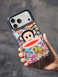 Paul Frank X SHEIN Paul Fr Ank "Sticker Bomb" Graffiti Print Phone Case, Shockproof TPU Protective Shell Compatible With IPhone 14/15/16 Pro Max - Multicolor - View 2