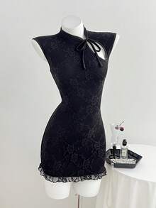 Elamini Đầm không tay thanh lịch dành cho nữ với thiết kế cổ buộc dây. - màu đen - Xem 1