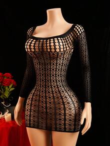 ChaseTheNight Women's Sexy Long Sleeve Mesh Dress,Sexy Lingerie For Women,Adult ,Honeymoon,Hot,Date Night,Lingerie,Fishnet Sexy Lingerie,Lingerie Set,Sexy Outfit - Black - View 3