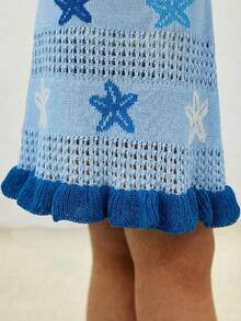 SHEIN Young Girl Starfish Jacquard Hollow Out Dress - Blue - View 6