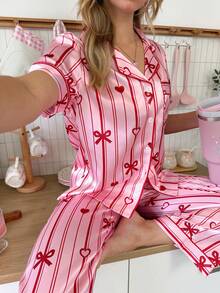 Women's Pajama Set, Digital Printed Satin - Multicolor - View 3