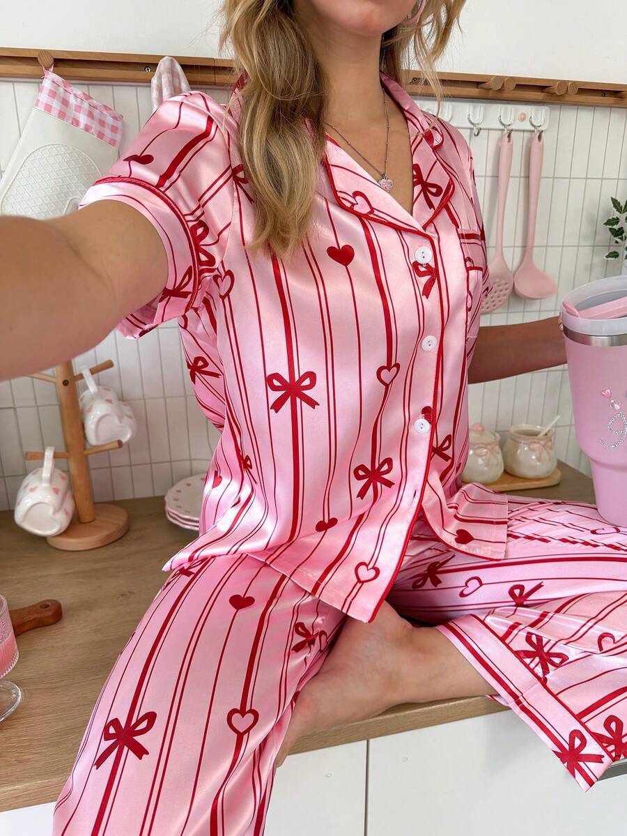 Women's Pajama Set, Digital Printed Satin - Multicolor - View 1