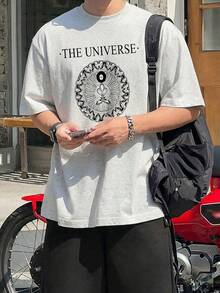 DAZY Áo thun nam cổ tròn màu trắng in chữ. - Màu Xám nhạt - Xem 3