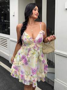 Sunnyshic Plus Size White Printed Loose Strap Casual Boho Dress, Suitable For Summer Vacation Vacation - Multicolor - View 4