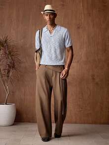 AKNOTIC Men's Solid Color Short Sleeve Casual Knit Top, Versatile For Summer, Vacation, Father's Day Gifts - Baby Blue - View 6