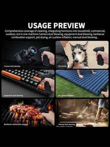 涡轮喷射风扇，迷你鼓风机，130000转/分涡轮风扇，三档可调电动空气除尘器，风速52米/秒无刷电机手持式风管，汽车高性能旋风涡轮，气垫充气，宠物吹干器，烧烤吹风机 - 黑色 - 查看 5