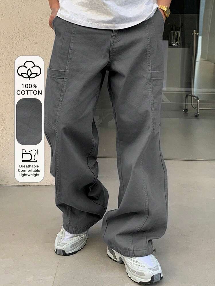 Men's Solid Pocket Simple Design Denim Jeans, Casual Everyday Wear