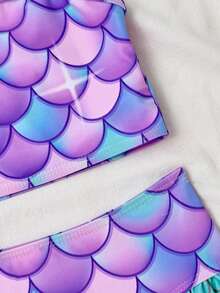 SHEIN Young Girls Halter Cap Sleeve Ruffle Hem Summer Bikini Swimsuit - Purple - View 5