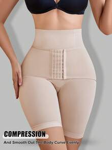 SHEIN Fondo moldeador sin costuras de unicolor con botón frontal de cintura alta - Beis - Ver 7