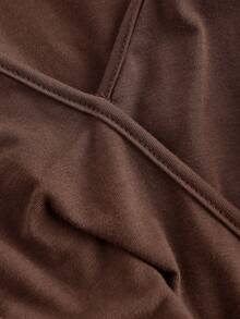 SHEIN MOD Plus Size Vintage Pleated Decor Criss-Cross Back Tie Neck T-Shirt - Brown - View 3