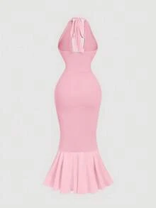 SHEIN MOD Ruffle Trim Cinched Waist Bow Tie Mesh Overlay Dress,Summer Dresses For Women,Dresses For Women Summer - Pink - View 2