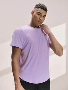 Driftmere Hombres Camiseta con estampado de letra bajo curvo - Morado - Ver 4