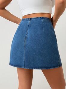 SHEIN High Waist Bow Detailed Mini Denim Skirt - Medium Wash - View 2