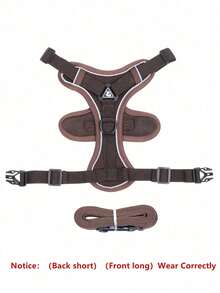 反光宠物胸背带和牵引绳套装，适用于猫狗，防逃脱可调节小型犬胸背带，带柔软网眼 - 咖啡棕 - 查看 9